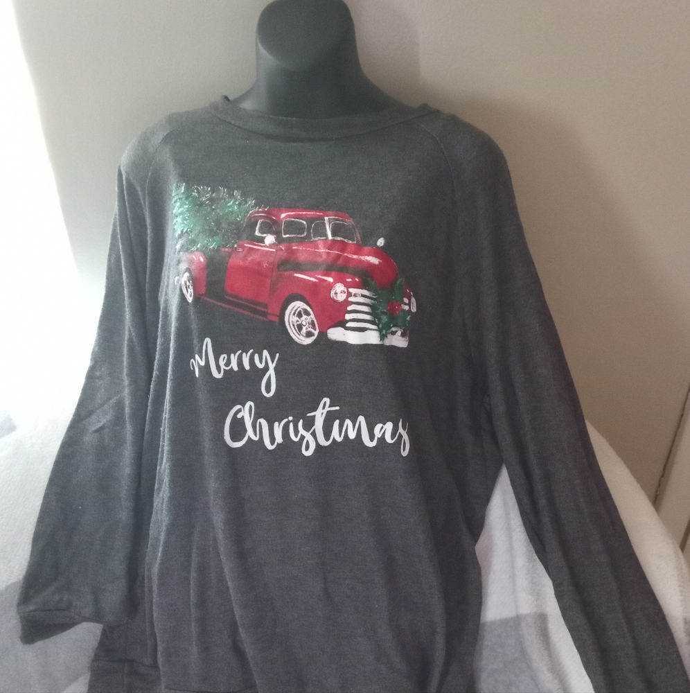 Gray Christmas Sweater with Red Truck Design